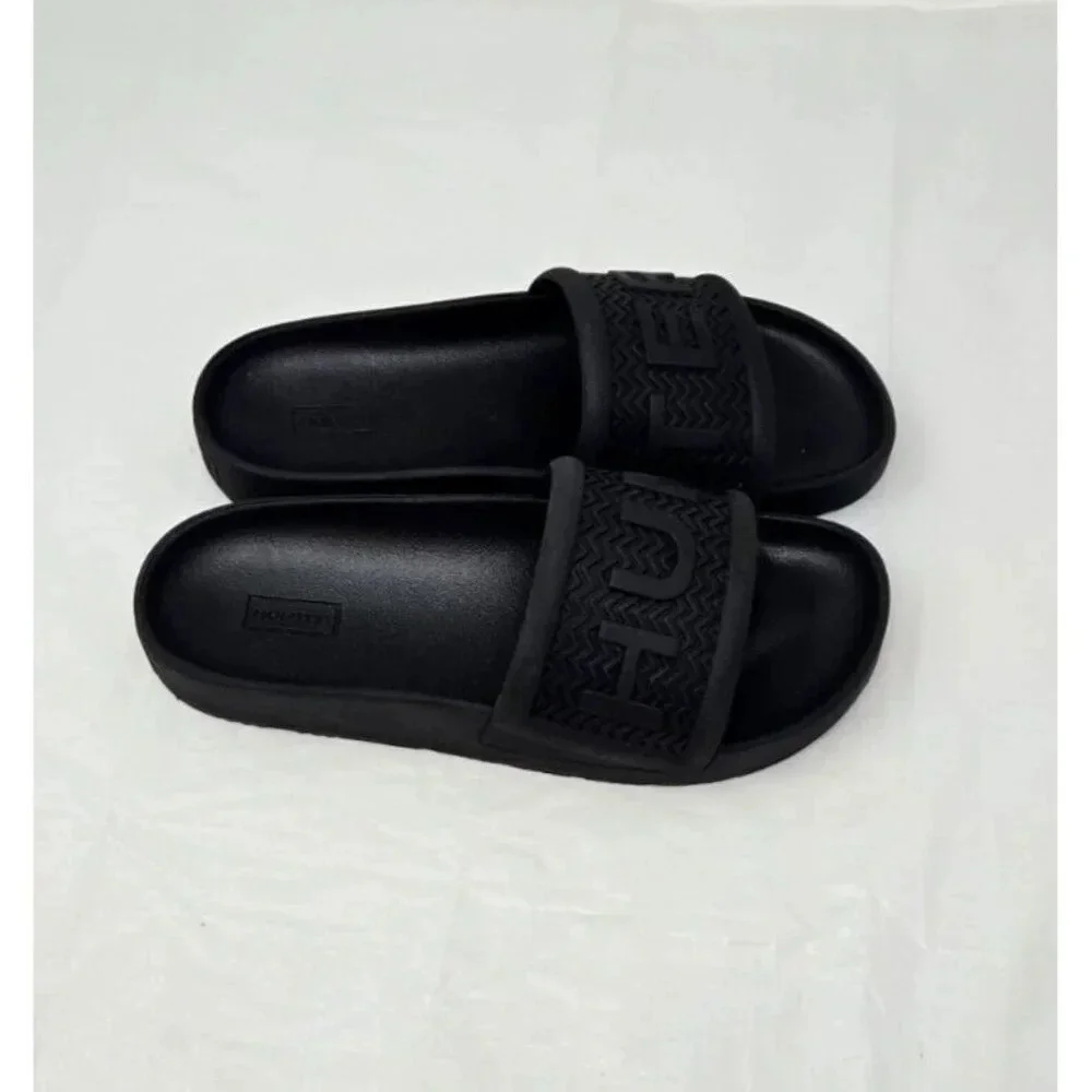 Hunter Men's Bloom Sandals Black Slip On Slide Size 7